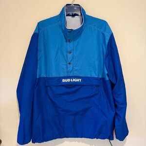 Vtg Y2K Bud Lite Windbreaker‎ Jacket 1/4 Zip Snap Pullover Blue Size XL Canadian